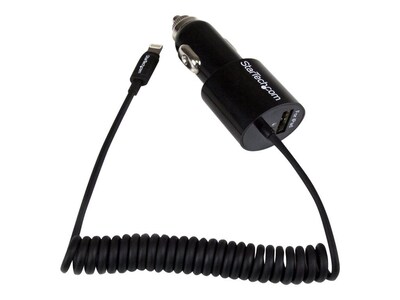 StarTech Dual-Port Car Charger with Lightning Cable and USB 2.0 Port for iPod/iPad/iPhone; Black