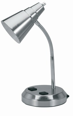V-LIGHT CFL Gooseneck Style Desk Lamp with Charging Outlets, Brushed Nickel Finish (VS20105BN)