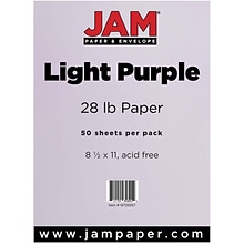 JAM Paper Matte 8.5 x 11 Color Copy Paper, 28 lbs., Light Purple, 50 Sheets/Pack (16729267)