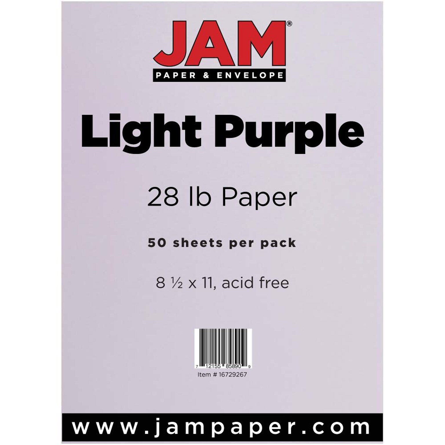 JAM Paper Matte 8.5 x 11 Color Copy Paper, 28 lbs., Light Purple, 50 Sheets/Pack (16729267)