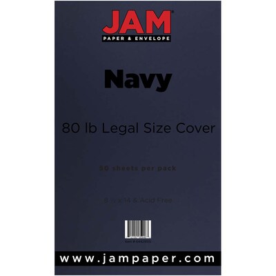 JAM Paper 80 lb. Cardstock Paper, 8.5" x 14", Navy Blue, 50 Sheets/Pack (64429515)