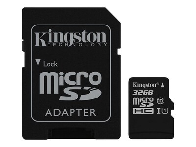 Kingston® SDC10G2/32GB Class 10/UHS-I 32GB microSDHC Memory Card with SD Adapter