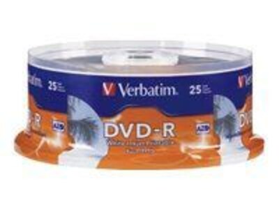 Verbatim ® DVD Recordable Media with White Inkjet Printable Surface, 4.7GB, DVD-R, 16x, 25/Pack (96191)