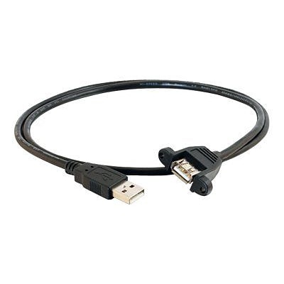 C2G ® Panel Mount USB 2.0 Type A Male/Female Data Transfer Cable, 1.5, Black (28062)