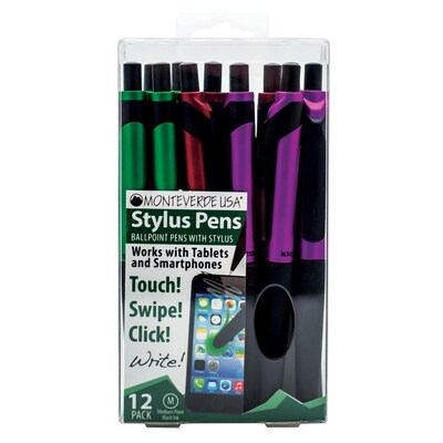 Monteverde One Touch Ballpoint Pen with Front Stylus, Assorted Colors, 12 pack (MV36170)