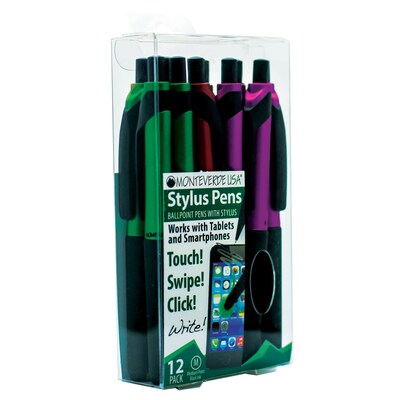 Monteverde One Touch Ballpoint Pen with Front Stylus, Assorted Colors, 12 pack (MV36170)