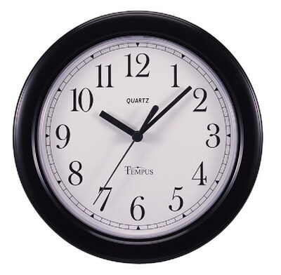 TEMPUS Black Quartz Wall Clock, Plastic 8.5" (TC1001B)