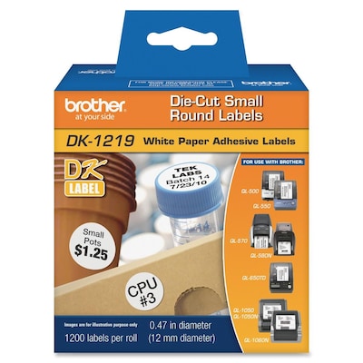 Brother ® 0.47" Direct Thermal Label Tape; White, 1200 Labels/Roll (DK1219)
