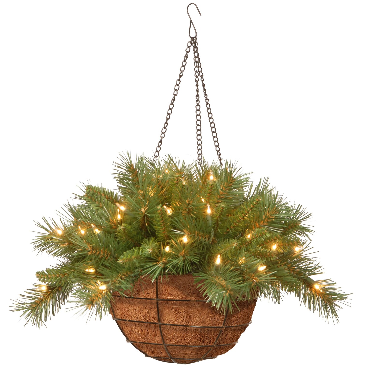 National  Tree 20 Tiffany Fir Hanging Basket with 50 Warm White LED Battery Lights with Timer (TF-300-20HB-1)