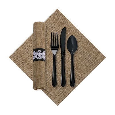 Hoffmaster FashnPoint Printed Burlap CaterWrap Premium Black Cutllery And Dinner Napkin; 100 per Cas