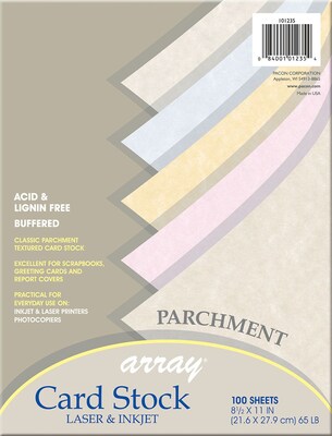 Array 65 lb. Cardstock Paper, 8.5 x 11, Assorted Colors, 100 Sheets/Pack (101235)