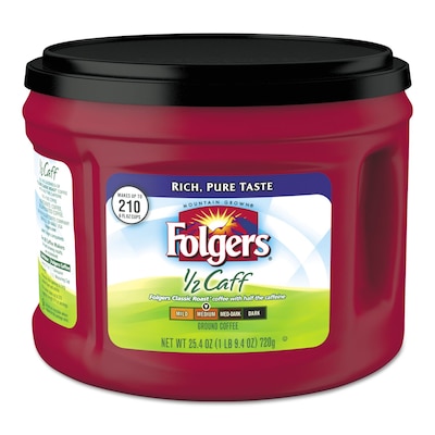 Folgers Half Caff Ground Coffee, Medium Roast, 25.4 oz. Canister (FOL20527)