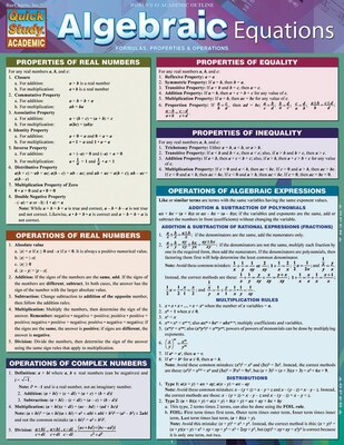 QuickStudy Laminated Algebra Reference Set, 8.5" x 11" (9781423215882)