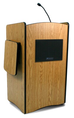 AmpliVox® Multimedia Computer Lectern with Sound System, Medium Oak