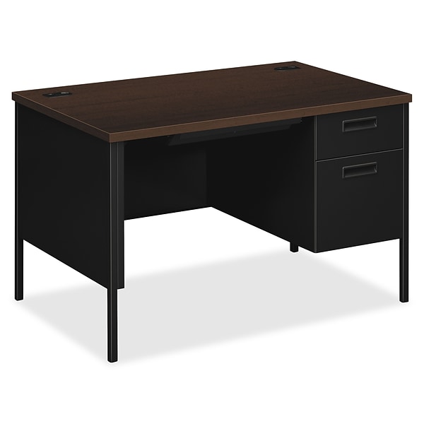 HON® Metro Classic Series Steel Desk; Rectangle, 4 Leg Base, 1 Pedestal, Table Top 29.5H x 48W x 30D, Mocha, Steel