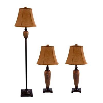 Elegant Designs Table and Floor Lamp Set, Hammered Bronze Finish