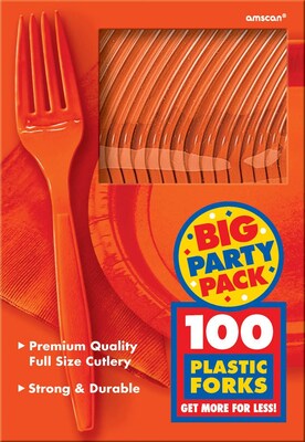 Amscan Big Party Pack Mid-Weight Fork, Orange, 3/Pack, 100 Per Pack (43600.05)