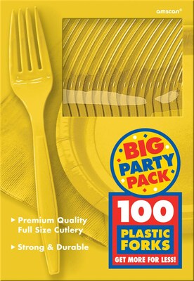 Amscan Big Party Pack Mid Weight Fork, Sunshine Yellow, 3/Pack, 100 Per Pack (43600.09)