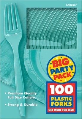 Amscan Big Party Pack Mid-Weight Fork, Robins Egg Blue, 3/Pack, 100 Per Pack (43600.121)