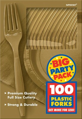 Amscan Big Party Pack Mid Weight Fork, Gold, 3/Pack, 100 Per Pack (43600.19)