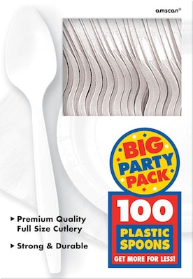 Amscan Big Party Pack Mid Weight Spoon, White, 3/Pack, 100 Per Pack (43601.08)