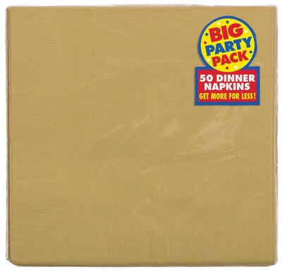 Amscan Big Party Pack Dinner Napkin, 2-Ply, Gold, 6/Pack, 50 Per Pack (62215.19)