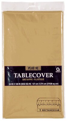 Amscan 54 x 108 Gold Plastic Tablecover, 12/Pack (77015.19)