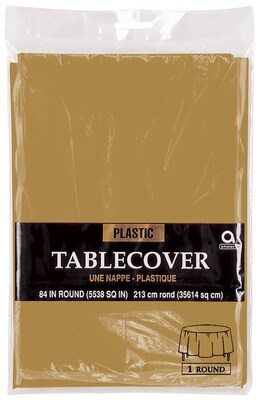 Amscan Plastic Table Cover, 84 Round, Gold, 9/Pack (77018.19)