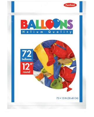 Amscan Pearlized Latex Balloons Packaged, 12, 3/Pack, Assorted, 72 Per Pack (113251.99)