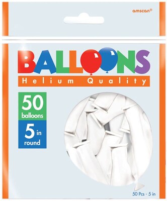 Amscan Solid Color Latex Balloons Packaged, 5, White, 6/Pack, 50 Per Pack (115920.08)