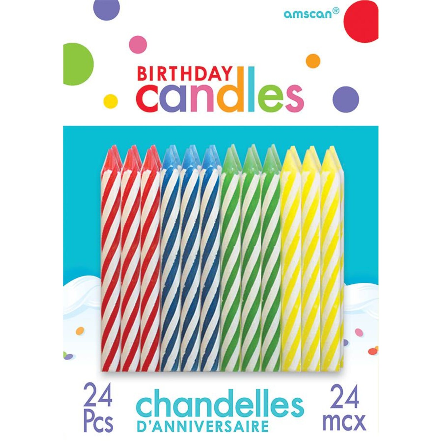 Amscan Spiral Birthday Candles, 2.5, Primary Assorted, 12/Pack, 24 Per Pack (170002.99)