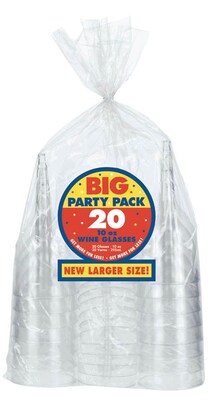 Amscan 10oz Clear Plastic Wine Glasses, 2/Pack, 20 Per Pack (350101.86)