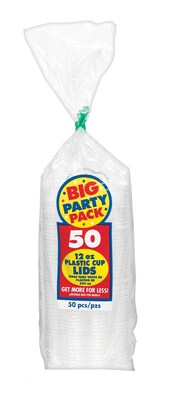 Amscan Big Party Pack Clear Plastic Cup Lids, 16oz, 50/Sleeve, 4 Sleeves/Pack (358910.86)