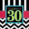 Amscan 30th Celebration Beverage Napkins, 5 x 5, Striped, 8/Pack, 16 Per Pack (501365)