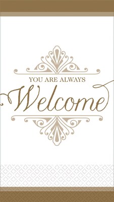 Amscan Premium Welcome Guest Guest Towel, 2-ply, Gold, 16 Napkins/Pack, 3/Pack (530057)