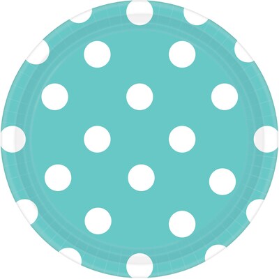 Amscan 7 Robins Egg Blue Polka Dots Round Paper Plates, 8/Pack, 8 Per Pack (541537.121)
