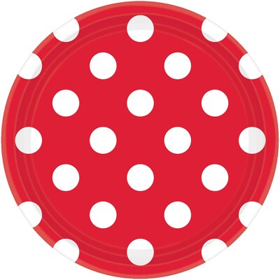 Amscan 7 Apple Red Polka Dots Round Paper Plates, 8/Pack, 8 Per Pack (541537.4)