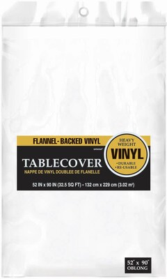 Amscan 52 x 90 White Flannel-Backed Vinyl Table Cover, 3/Pack (579590.08)