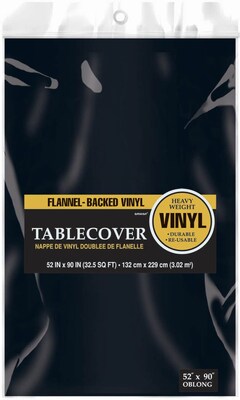 Amscan Flannel-Backed Vinyl Table Cover, 52 x 90, Black, 3/Pack (579590.10)
