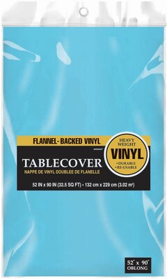 Amscan 52 x 90 Caribbean Blue Flannel-Backed Vinyl Table Cover, 3/Pack (579590.54)