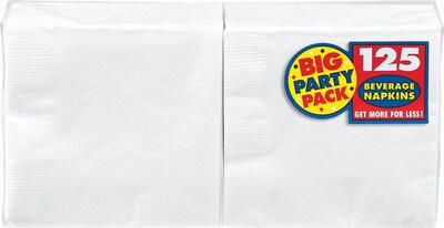 Amscan Big Party Pack Napkins, 5 x 5, White, 6/Pack, 125 Per Pack (600013.08)