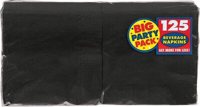 Amscan Big Party Pack Napkins, 5 x 5, Black, 6/Pack, 125 Per Pack (600013.10)