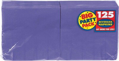 Amscan Big Party Pack Napkins, 5 x 5, Purple, 6/Pack, 125 Per Pack (600013.106)