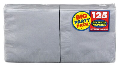 Amscan Big Party Pack Napkins, 5 x 5, Silver, 6/Pack, 125 Per Pack  (600013.18)