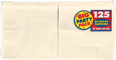Amscan Big Party Pack Napkins, 5 x 5, Vanilla Creme, 6/Pack, 125 Per Pack (600013.57)
