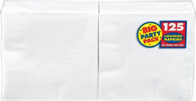 Amscan Big Party Pack Napkins, 6.5 x 6.5, White, 4/Pack, 125 Per Pack (610013.08)