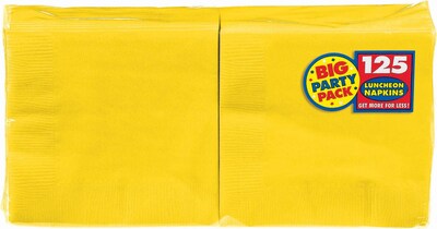 Amscan Big Party Pack Napkins, 6.5 x 6.5, Sunshine Yellow, 4/Pack, 125 Per Pack  (610013.09)