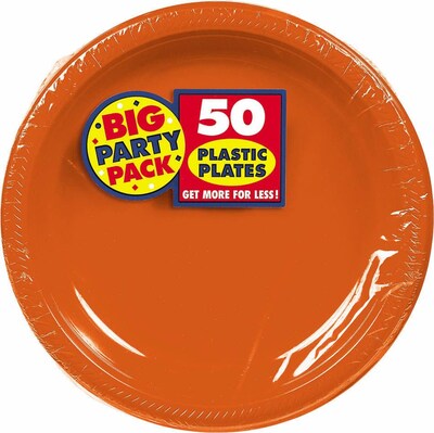 Amscan Big Party Pack 7 Orange Round Plastic Plates, 3/Pack, 50 Per Pack (630730.05)