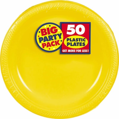 Amscan Big Party Pack 7 Sunshine Yellow Round Plastic Plates, 3/Pack, 50 Per Pack (630730.09)
