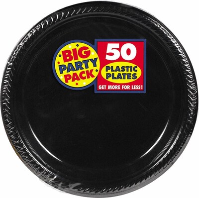 Amscan Big Party Pack 7 Black Round Plastic Plates, 3/Pack, 50 Per Pack (630730.1)